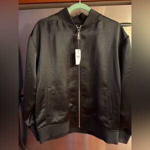 Express women’s Black Satin Bomber Jacket size medium with tags
